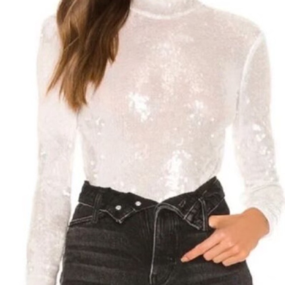 White sequin turtle neck bodysuit